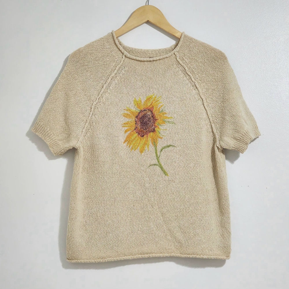 Anthropologie Pilcro Short- Sleeve Graphic Sweater Size M Bohemian Casual Fall - Picture 2 of 9